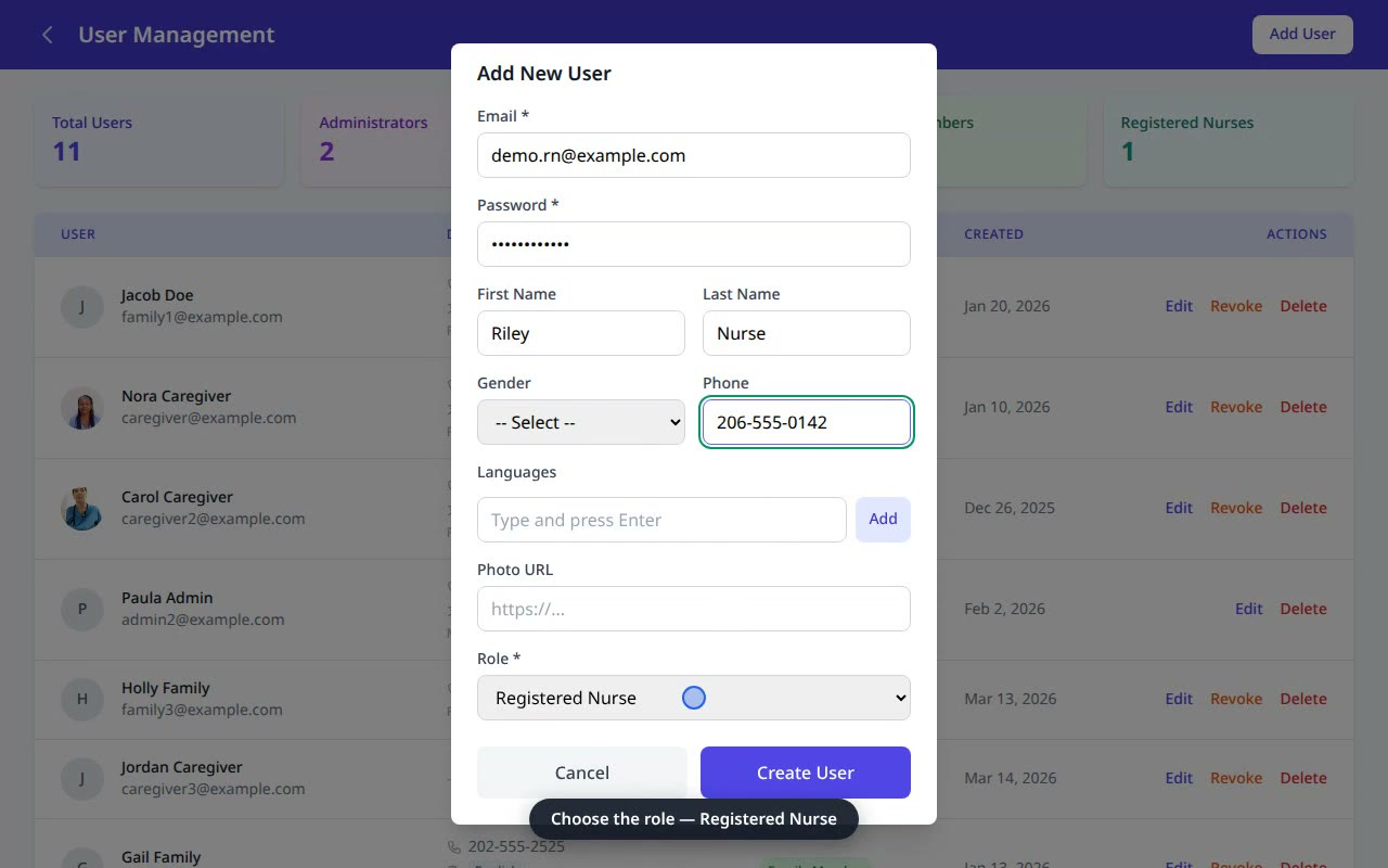 Add a Registered Nurse — VentoFlo walkthrough