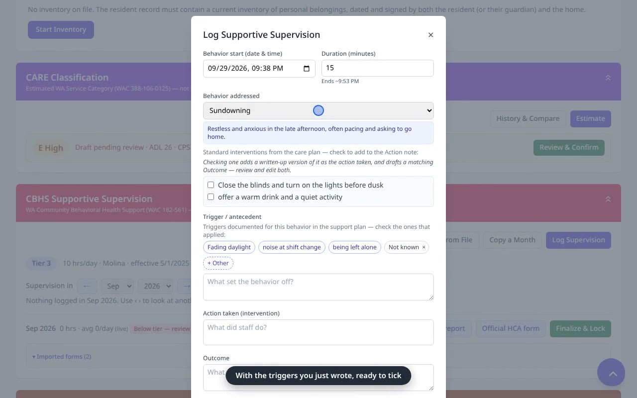 Add a behavior so it can be logged for supervision — VentoFlo walkthrough