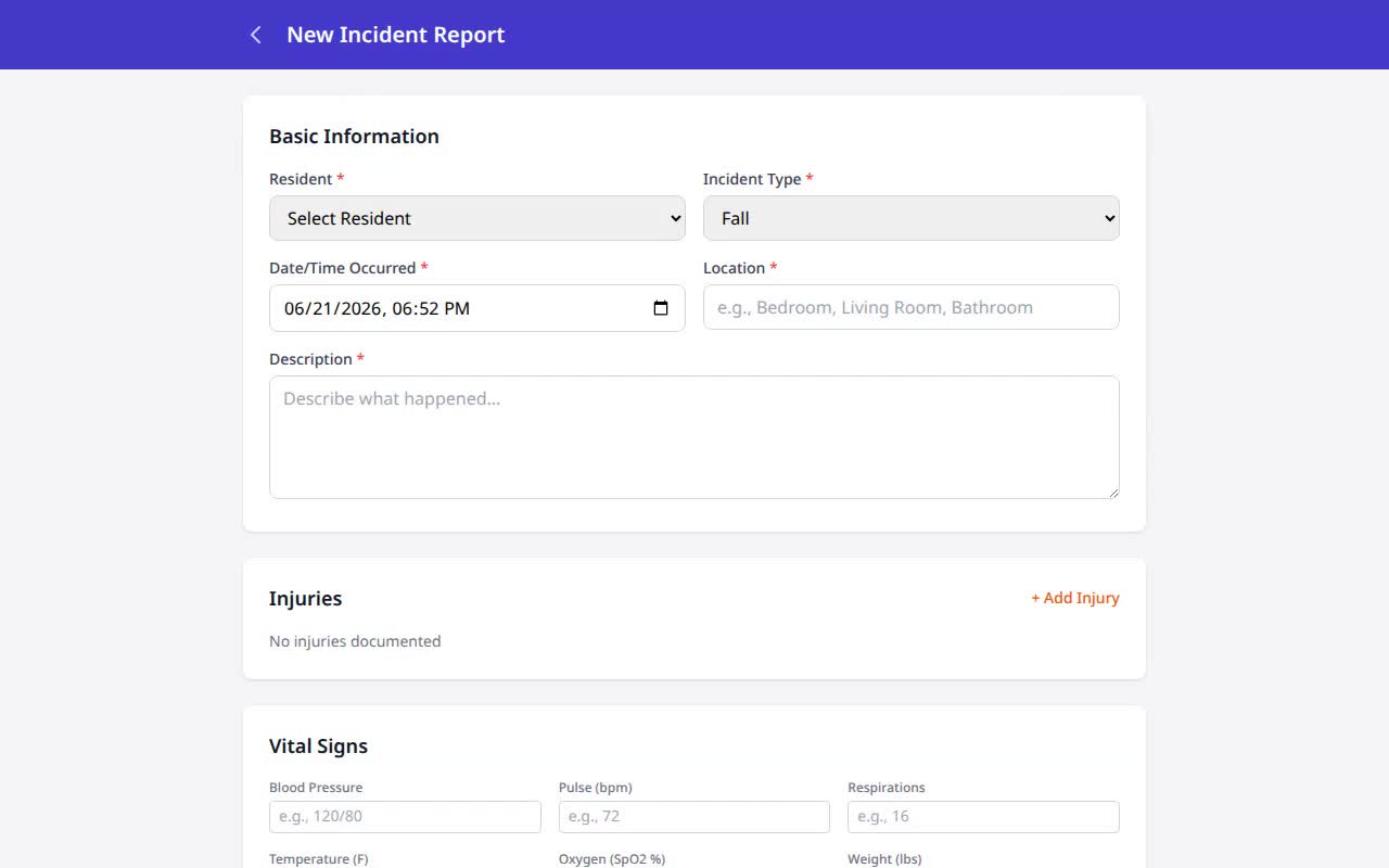 File an Incident Report — VentoFlo walkthrough